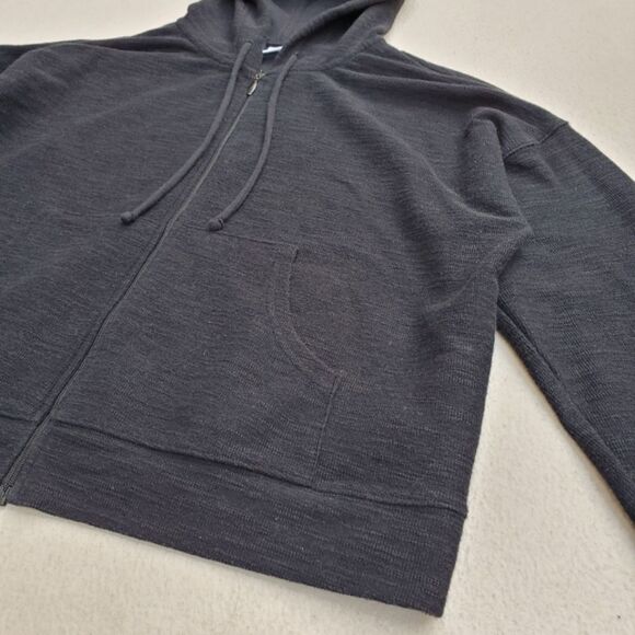 Old Navy Zip Up Hooded Black Textured  Sweatshirt - Picture 5 of 12